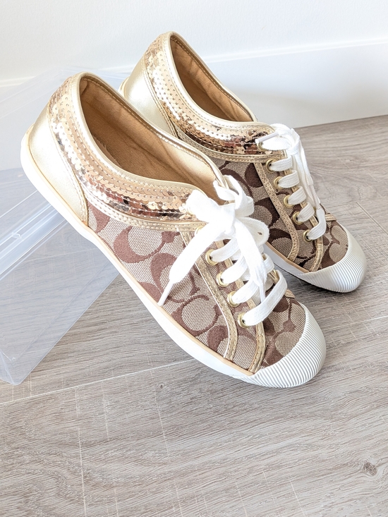 Coach Shoes - Y2K Coach Gold White Monogram Signature Canvas Zorra Sequins Sneakers 7